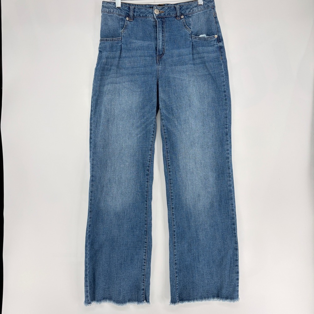 BBJ Los Angeles Wide Leg Jeans Womens 7/28 Medium Wash Raw Hem High Rise Pleated